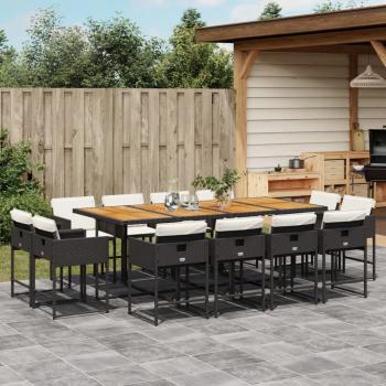 ARDEBO.de - 13-tlg. Garten-Essgruppe mit Kissen Schwarz Poly Rattan