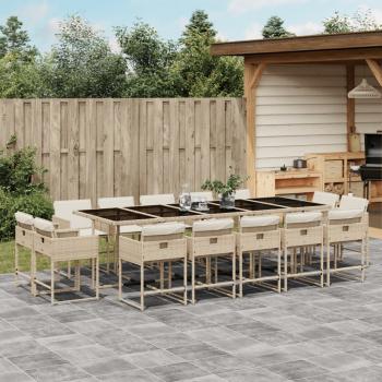 ARDEBO.de - 15-tlg. Garten-Essgruppe mit Kissen Beige Poly Rattan