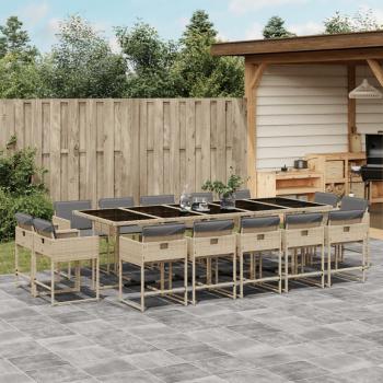 ARDEBO.de - 15-tlg. Garten-Essgruppe mit Kissen Beigemischung Poly Rattan