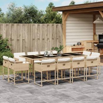 ARDEBO.de - 13-tlg. Garten-Essgruppe mit Kissen Beige Poly Rattan