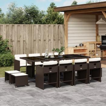 ARDEBO.de - 13-tlg. Garten-Essgruppe mit Kissen Braun Poly Rattan