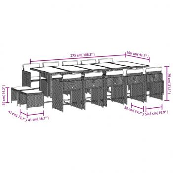 15-tlg. Garten-Essgruppe mit Kissen Braun Poly Rattan