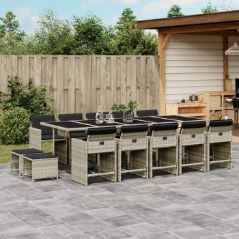 ARDEBO.de - 15-tlg. Garten-Essgruppe mit Kissen Hellgrau Poly Rattan