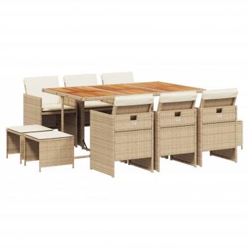 11-tlg. Garten-Essgruppe mit Kissen Beige Poly Rattan