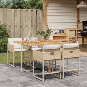 ARDEBO.de - 5-tlg. Garten-Essgruppe mit Kissen Beige Poly Rattan