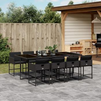 ARDEBO.de - 9-tlg. Garten-Essgruppe mit Kissen Schwarz Poly Rattan