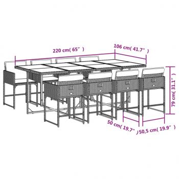 9-tlg. Garten-Essgruppe mit Kissen Schwarz Poly Rattan