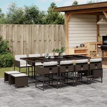 ARDEBO.de - 13-tlg. Garten-Essgruppe mit Kissen Braun Poly Rattan