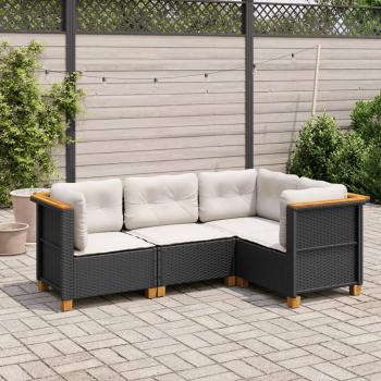 ARDEBO.de - 4-tlg. Garten-Sofagarnitur mit Kissen Schwarz Poly Rattan