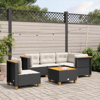 ARDEBO.de - 6-tlg. Garten-Sofagarnitur mit Kissen Schwarz Poly Rattan