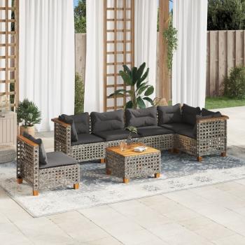 ARDEBO.de - 7-tlg. Garten-Sofagarnitur mit Kissen Grau Poly Rattan