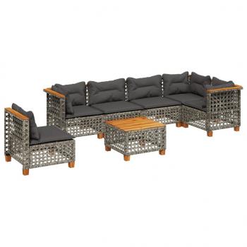 7-tlg. Garten-Sofagarnitur mit Kissen Grau Poly Rattan