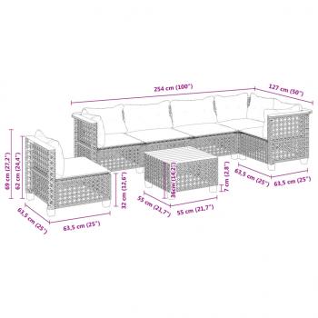 7-tlg. Garten-Sofagarnitur mit Kissen Grau Poly Rattan