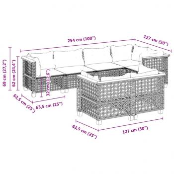 7-tlg. Garten-Sofagarnitur mit Kissen Grau Poly Rattan