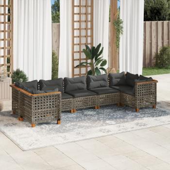 ARDEBO.de - 7-tlg. Garten-Sofagarnitur mit Kissen Grau Poly Rattan