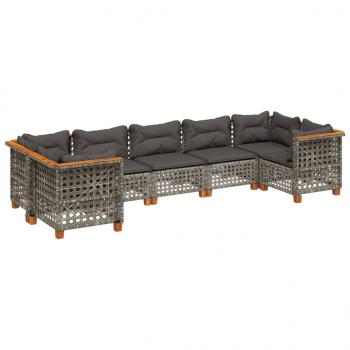 7-tlg. Garten-Sofagarnitur mit Kissen Grau Poly Rattan