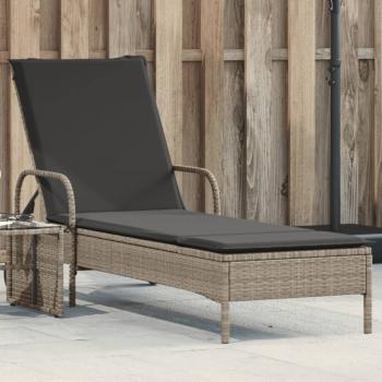 ARDEBO.de - Sonnenliege mit Rollen und Auflage Hellgrau Poly Rattan