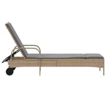 Sonnenliege mit Rollen und Auflage Beige Poly Rattan