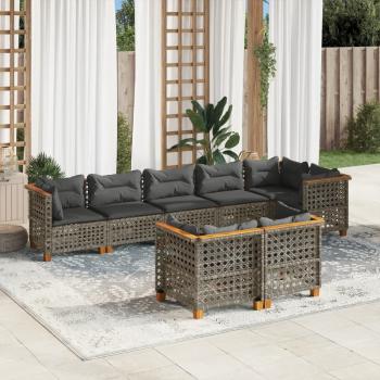 ARDEBO.de - 8-tlg. Garten-Sofagarnitur mit Kissen Grau Poly Rattan