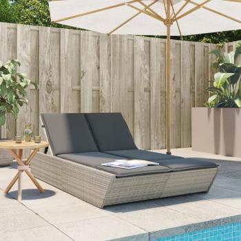 ARDEBO.de - Doppel-Sonnenliege mit Kissen Hellgrau Poly Rattan