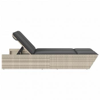 Doppel-Sonnenliege mit Kissen Hellgrau Poly Rattan