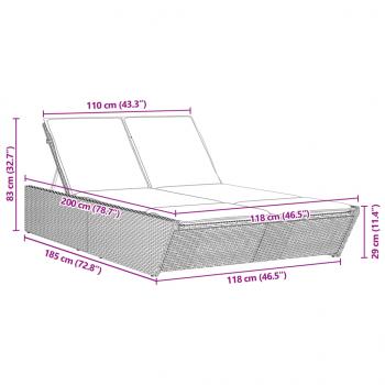 Doppel-Sonnenliege mit Kissen Hellgrau Poly Rattan