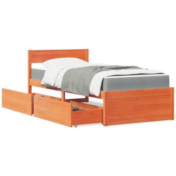 ARDEBO.de - Bett mit Schubladen und Matratze Wachsbraun 100x200 Massivholz