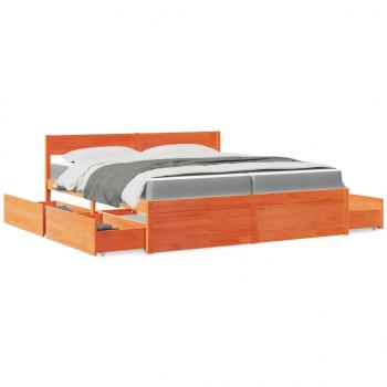 ARDEBO.de - Bett mit Schubladen und Matratze Wachsbraun 200x200 Massivholz