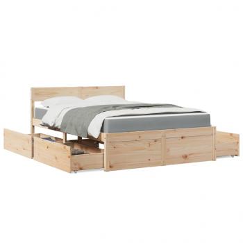 ARDEBO.de - Bett mit Schubladen und Matratze 140x190 cm Massivholz Kiefer