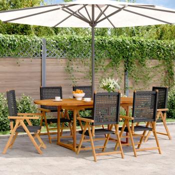 ARDEBO.de - 7-tlg. Garten-Essgruppe Poly Rattan und Massivholz Schwarz