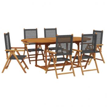 7-tlg. Garten-Essgruppe Poly Rattan und Massivholz Schwarz