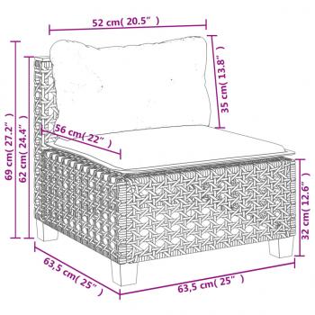 6-tlg. Garten-Sofagarnitur mit Kissen Grau Poly Rattan