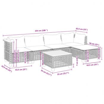 6-tlg. Garten-Sofagarnitur mit Kissen Grau Poly Rattan