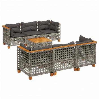 7-tlg. Garten-Sofagarnitur mit Kissen Grau Poly Rattan