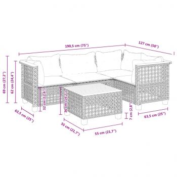 5-tlg. Garten-Sofagarnitur mit Kissen Grau Poly Rattan