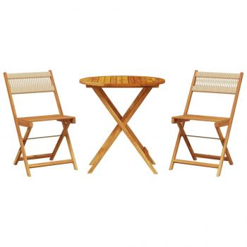 3-tlg. Bistro-Set Beige Polypropylen und Massivholz