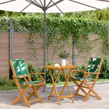 ARDEBO.de - 3-tlg. Bistro-Set Blattmuster Stoff und Massivholz