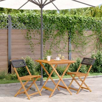 ARDEBO.de - 3-tlg. Bistro-Set Schwarz Poly Rattan und Massivholz