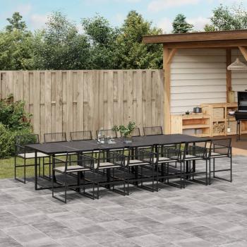 ARDEBO.de - 13-tlg. Garten-Essgruppe mit Kissen Schwarz Poly Rattan