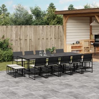 ARDEBO.de - 15-tlg. Garten-Essgruppe mit Kissen Schwarz Poly Rattan