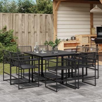 ARDEBO.de - 9-tlg. Garten-Essgruppe Schwarz Poly Rattan