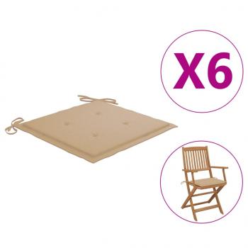 Gartenstuhl-Kissen 6 Stk. Beige 40x40x3 cm Oxford-Gewebe