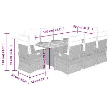 9-tlg. Garten-Essgruppe mit Kissen Beige Poly Rattan