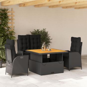 ARDEBO.de - 4-tlg. Garten-Essgruppe mit Kissen Schwarz Poly Rattan