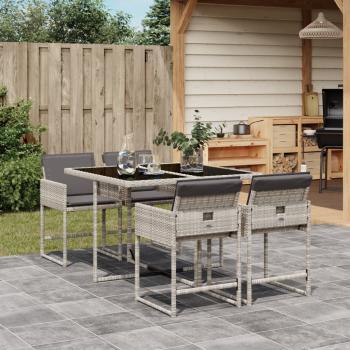 ARDEBO.de - 5-tlg. Garten-Essgruppe mit Kissen Hellgrau Poly Rattan