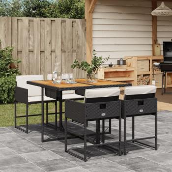 ARDEBO.de - 5-tlg. Garten-Essgruppe mit Kissen Schwarz Poly Rattan