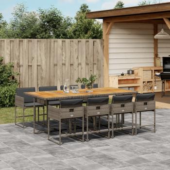 ARDEBO.de - 9-tlg. Garten-Essgruppe mit Kissen Grau Poly Rattan