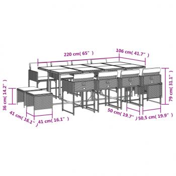 13-tlg. Garten-Essgruppe mit Kissen Beige Poly Rattan