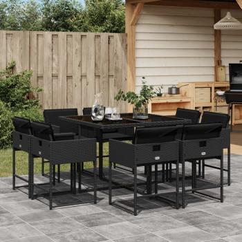 ARDEBO.de - 9-tlg. Garten-Essgruppe mit Kissen Schwarz Poly Rattan