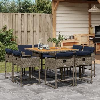 ARDEBO.de - 9-tlg. Garten-Essgruppe mit Kissen Grau Poly Rattan